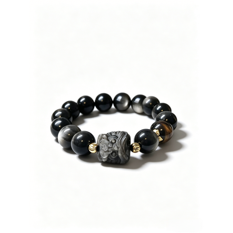 Natural Silver Obsidian & Tiger Eye | Wealth & Protection Charm WAA