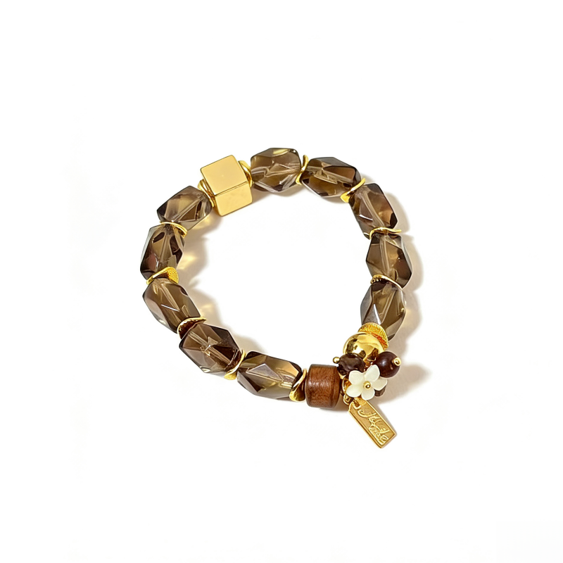 Water Element Healing Bracelet | Snowflake Obsidian & Shell Flower