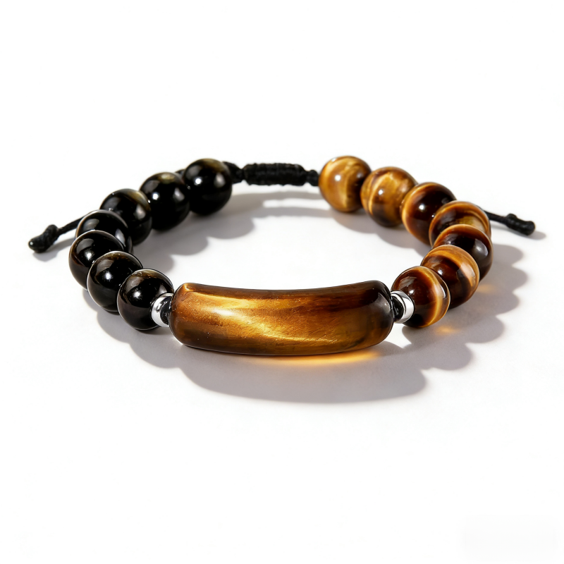 Tiger’s Eye & Gold Obsidian Bracelet for Men – Protective Couple’s Bond Jewelry