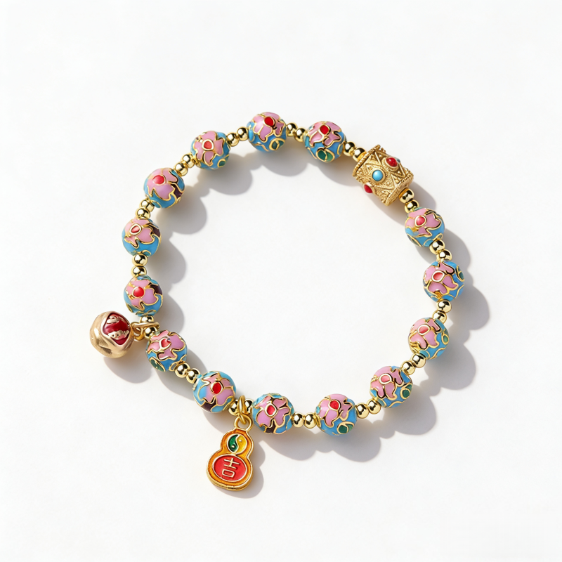 Cloisonné Floral Bracelet – Five Elements Guochao Jewelry for Women