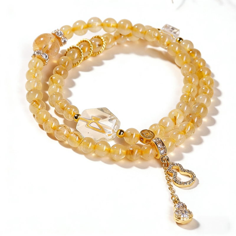 Golden Rutilated Quartz & Citrine Double Wrap Bracelet
