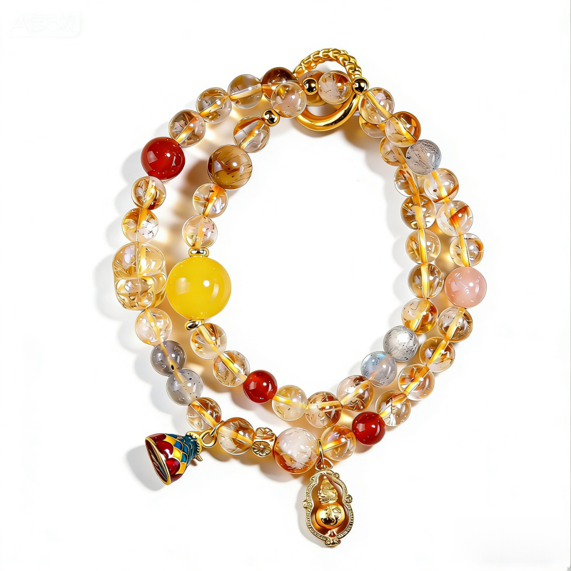 Yellow Tower Crystal Pixiu & Gourd Bracelet