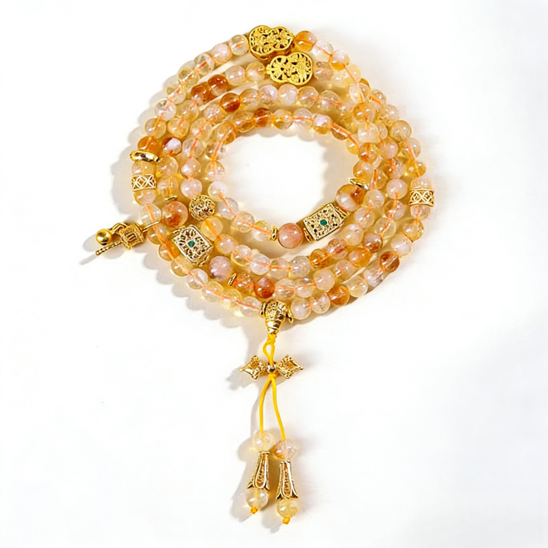 Yellow Tower Crystal 108 Mala – Five Elements Harmony Bracelet for Women