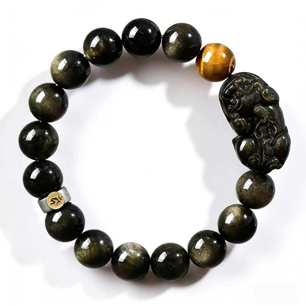 Natural Rainbow Sheen Pixiu Obsidian Bracelet  Couple Matching Energy Jewelry