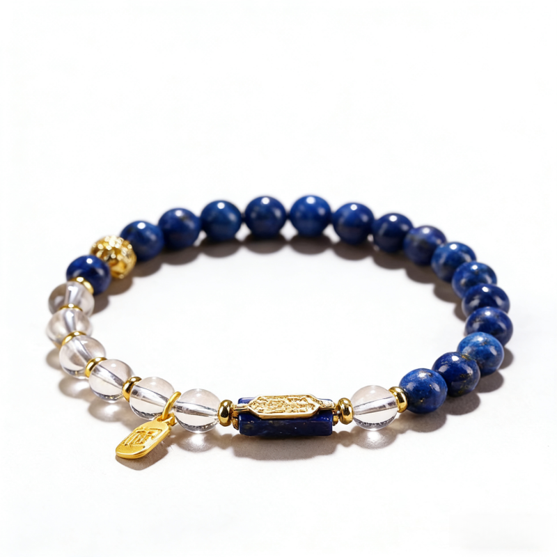 "Azure Sky" Lapis Lazuli & White Quartz Bracelet – Natural Stone for Calm & Clarity