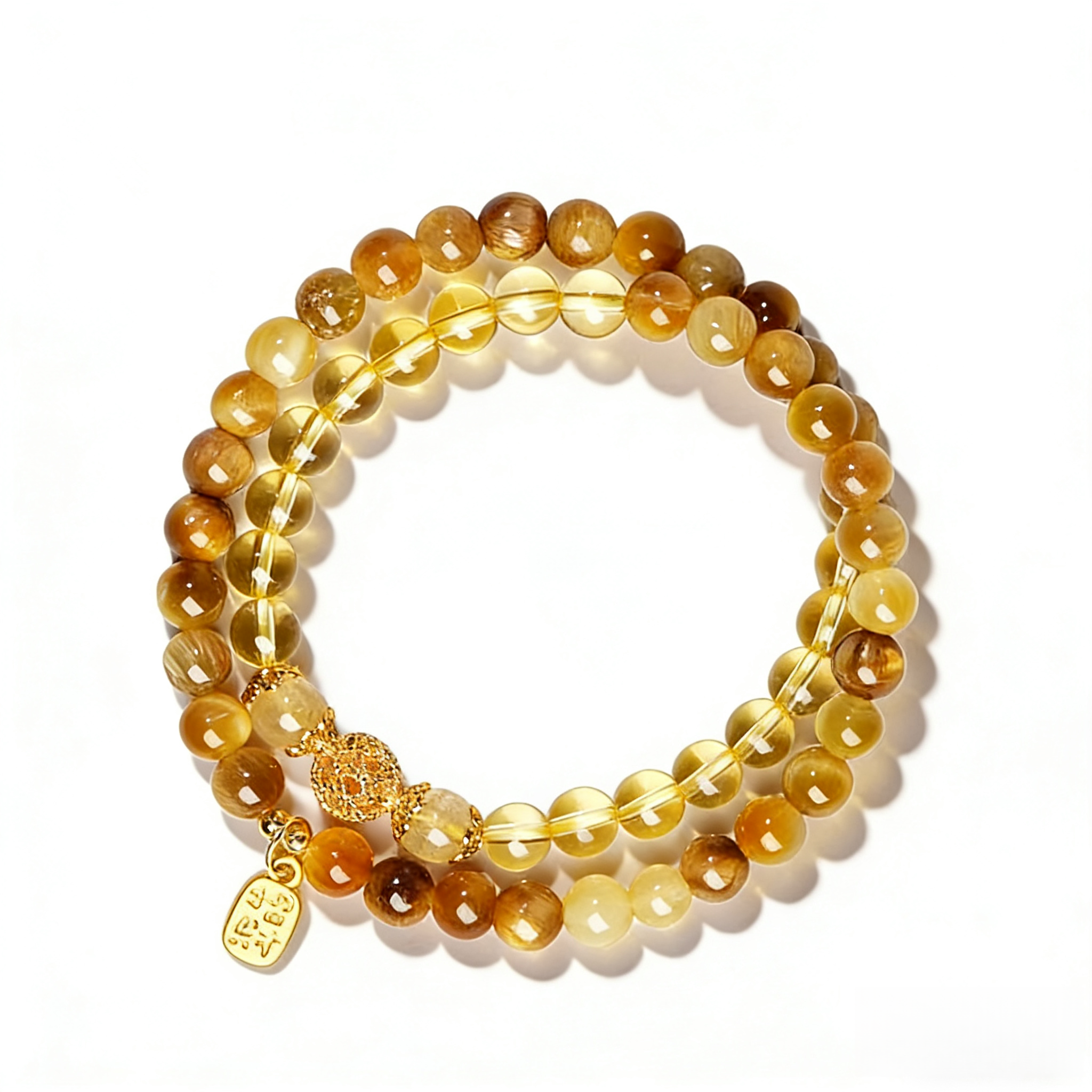 Golden Tiger's Eye & Citrine Double Wrap Bracelet – 6mm Natural Crystal | Wealth, Confidence & Action