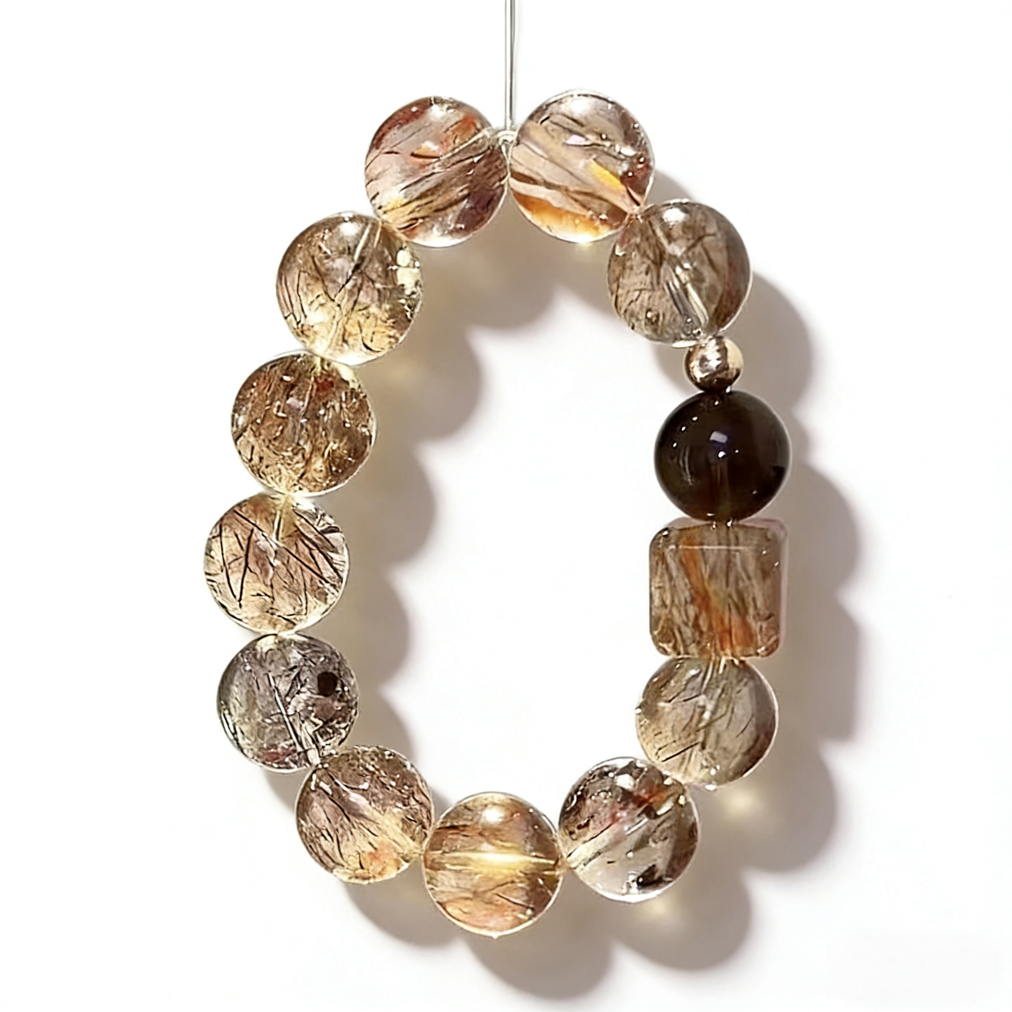 Black Gold Rutilated Quartz Bracelet – 12mm Faceted Cube Beads for Abundance, Clarity & Positive Energy