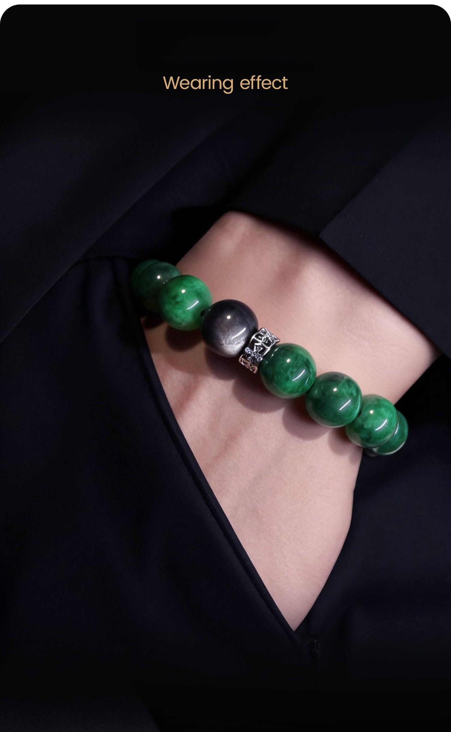 Cross Obsidian Bracelet - Green & Silver Wealth Charm CAA