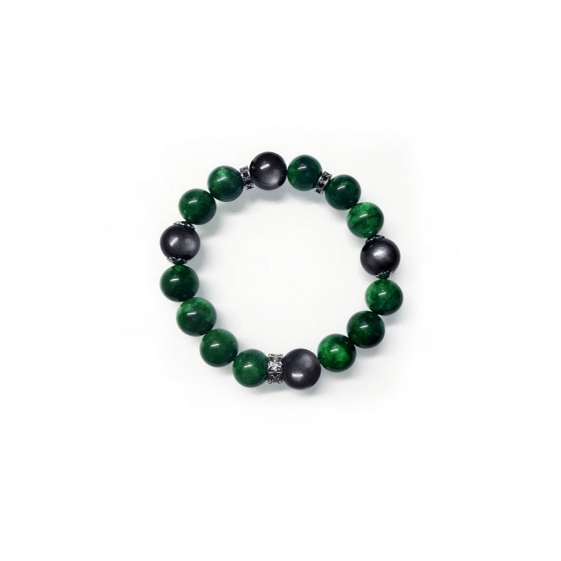 Cross Obsidian Bracelet - Green & Silver Wealth Charm CAA
