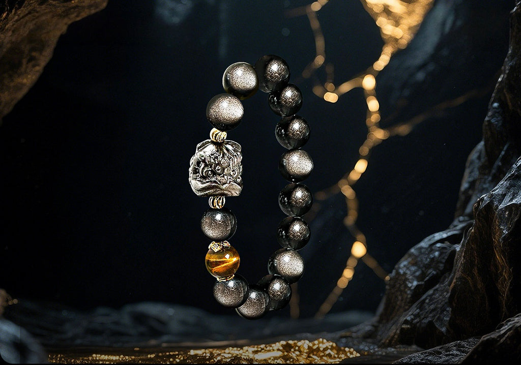 Natural Silver Obsidian & Tiger Eye | Wealth & Protection Charm WAA